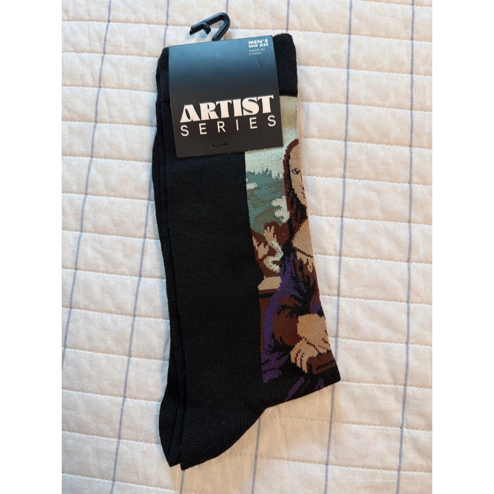 Artist Series Mona Lisa Leonardo da Vinci Mens Crew Socks Black One Size New